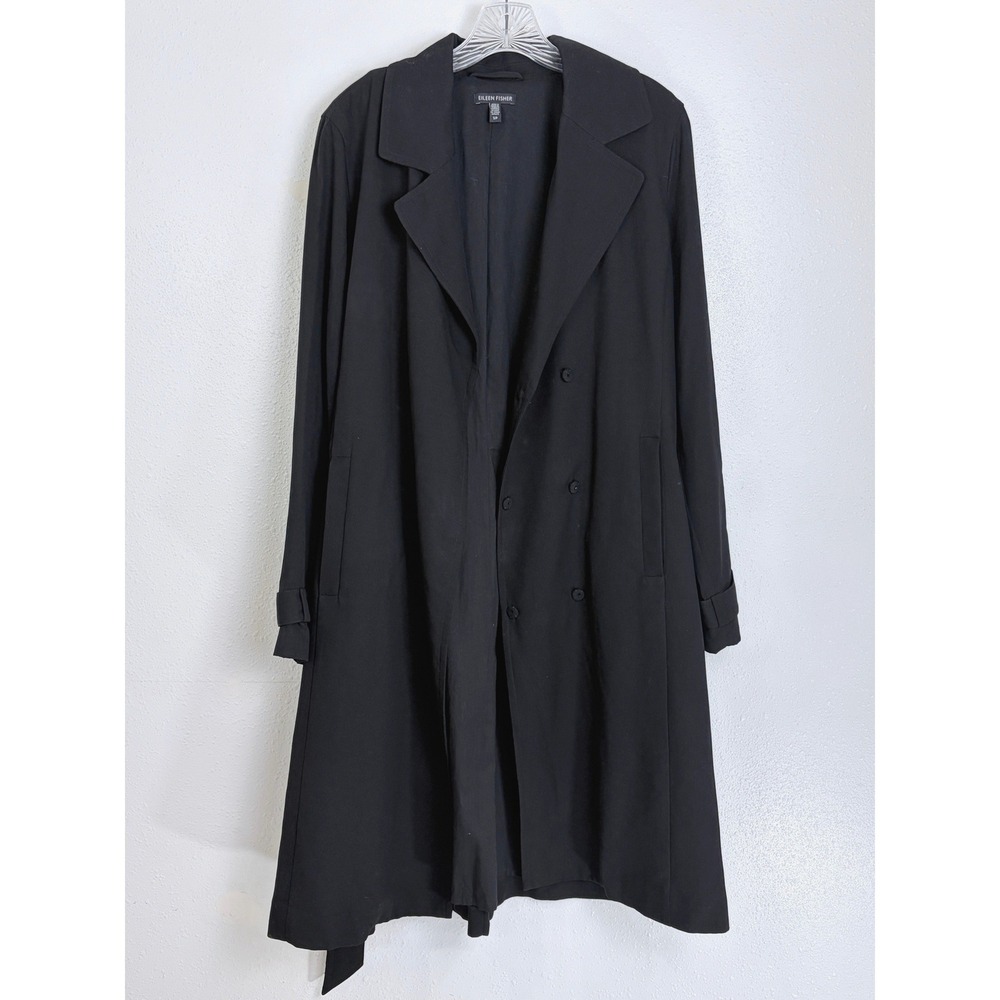 Eileen Fisher Black Lightweight Belted Trench Coat Size SP